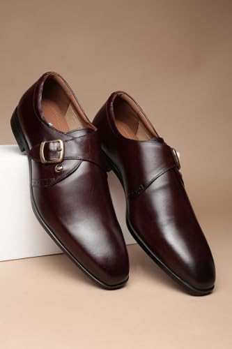 Image of Louis Philippe Men Premium Leather Breathable Lining Material Anti Slip with Heel TPR Sole Formal Monk Shoes