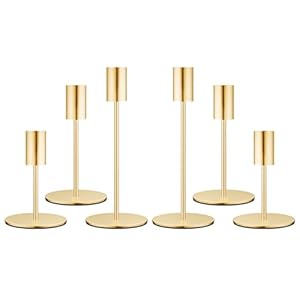 Set of 6 French Gold Taper Candle Holders Candlestick Holders, Decor Candle Stick Candle Holder for Table or Mantel Centerpiece, Wedding, Dinning, Party Home Decor