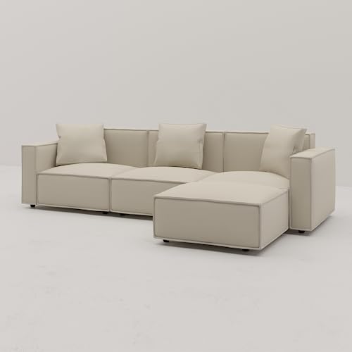 Acanva Luxury Modular Sectional Living Room Sofa Set, Modern Minimalist Style Couch with Ottoman and Chaise, L-Shape, Cream - Thumbnail 6