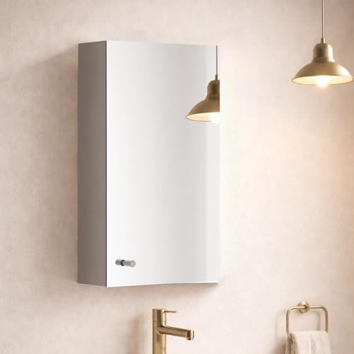 Image of BonKaso Premium Bathroom Cabinet with Mirror | 304 Stainless Steel Wall-Mounted Mirror Cabinet for Wash Basin & Bathroom Storage (10x16 Inch, Chrome Finish)