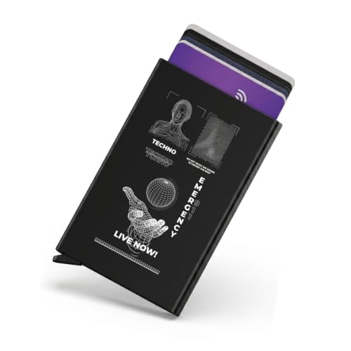 Image of Zip-Tap NFC Digital Contact Sharing Wallet Black Metal Laser Engraved Cyberpunk Design Software Included RFID Blocking Energy