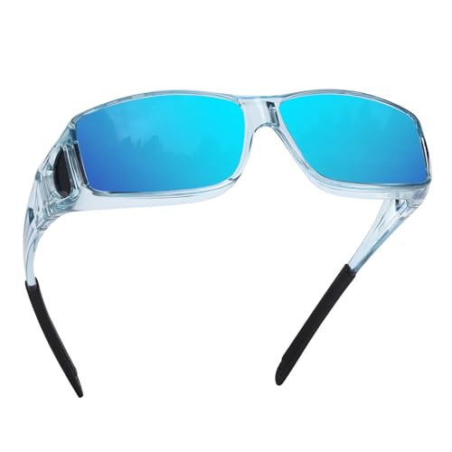 Over Glasses Sunglasses for Men Women, Fit Over Sunglasses Polarized UV400 Protection Sunglasses Over Glasses Mirrored Blue Frame
