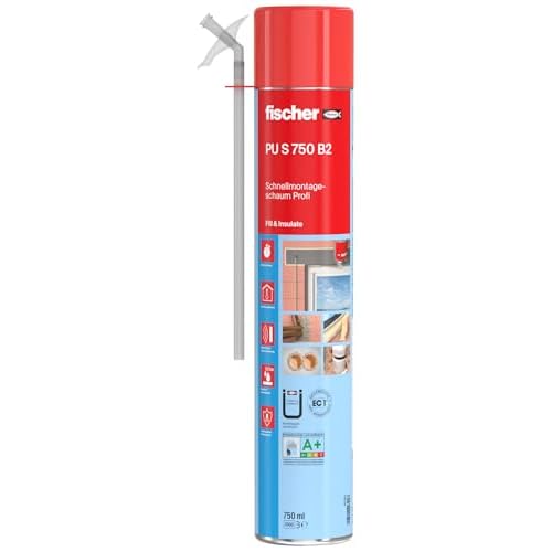 fischer S 750 PU-Adapterschaum für die Dämmung, Verfüllung und Isolierung von Fugen, aufschraubbares Adapterröhrchen, B2, beige, 750 ml-1 Stück-Art-Nr. 40301, weiß