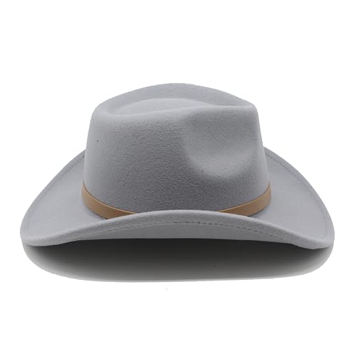 Image of LIDHAY Women Men Classic Felt Wide Brim Western Cowboy Cowgirl Hat with Belt Buckle