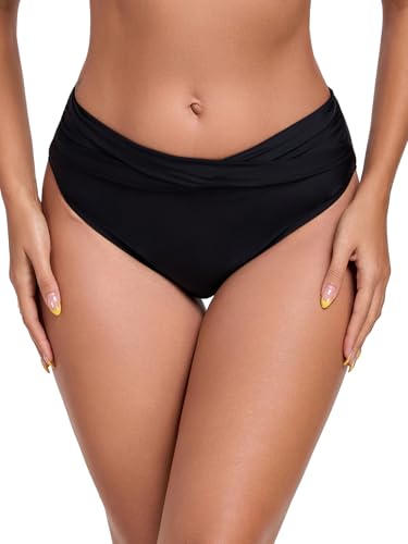 Ocean Blues Women's Twist Bikini Bottom Ruched Bathing Suit Bottom Mid Rise Swim Bottom