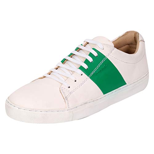 STEEMO Herren Sneaker, modisch, legeres Leder, Weiß, Weiá (Leather- White/Green), 43 EU Cover