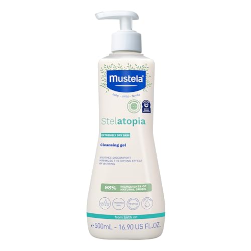 Mustela Stelatopia Eczema-Prone Skin Cleansing Gel - Baby Face & Body Wash with Natural Avocado & Sunflower Oil - Fragrance-Free & Tear Free - 16.9...
