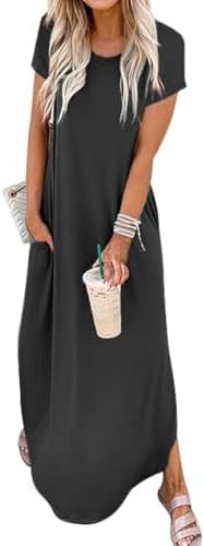 Women Summer Long Sundress Crewneck Short Sleeve Maxi Dress 2026 ...