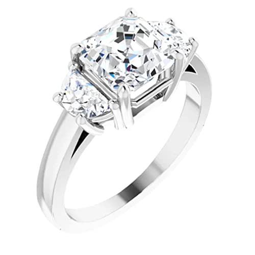 10K Solid White Gold Handmade Engagement Ring 3.0 Ct Asscher Cut Moissanite Diamond Solitaire Wedding/Bridal Rings For Women/Her Proposes Ring (6) #TOP2