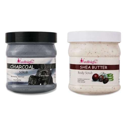 Combo Charcoal Deep Cleansing Face Scrub 500ml Enriched with Charcoal And Black Sugar Extract And Shea Butter Scrub 500ml Enriched with Coconut Milk And Aloe Vera Extract 500ml Pack 2 Men and women Facial Kit