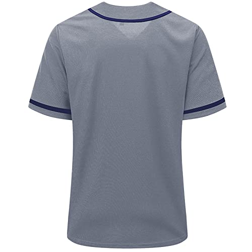 Tocament Baseball Jersey for Men and Women,Hipster Hip Hop Sports Uniforms,Shirts Short Sleeve for Custom Button up Shirt(Gray,XL) - Thumbnail 3