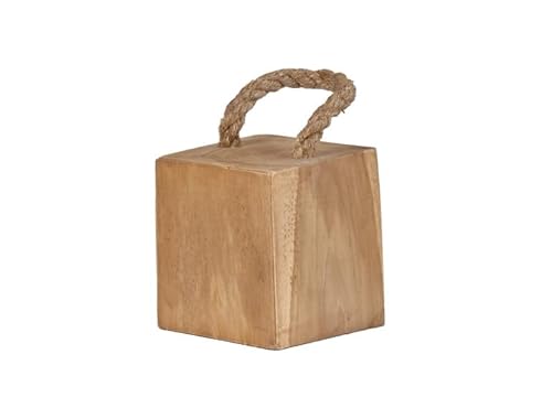 Butée de porte 14x14 cm en bois de teck avec anse en corde - ELDA -