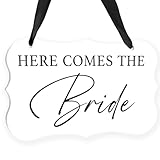 Wedding Acrylic Decor Sign, Bridal Shower Decoration, Here Comes The Bride Decorations, Acrylic Seat Sign Hanging with Ribbon for Wedding Reception Ceremony Seating and Church Chair Decor (White)