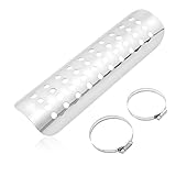 Sbulhia Motorcycle Heat Shield, Metal Exhaust Pipe Heat Insulation Cover with 2 Stainless Steel Clamps, Muffler Pipe Protector Heat-Shield Baffle Cover with Ventilation Hole (Silver)
