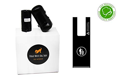 Sacchetto per cani con manico per dispenser di sacchetti per escrementi, Biodegradabile, Opaca, Neutro odore, Nero, 300 pezzi Plus Dispenser di sacchetti
