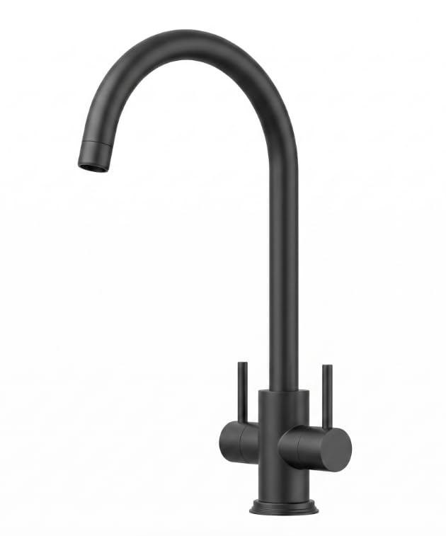 FORIOUS Dual Lever Kitchen Mixer Tap, 360ยฐ Swivel Mono Sink Mixer Tap 1 Hole Two Lever Sink Tap, Matte Black โ image 1