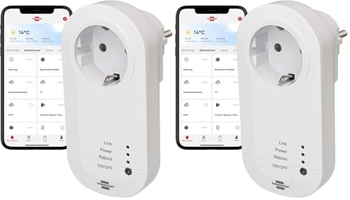 Brennenstuhl Connect Enchufe Inteligente WiFi con emisor de 433 MHz WA 3600 LRF01 433 (Toma de Corriente WiFi 2,4 GHz Compatible con Alexa, Google Assistant) (Paquete de 2)