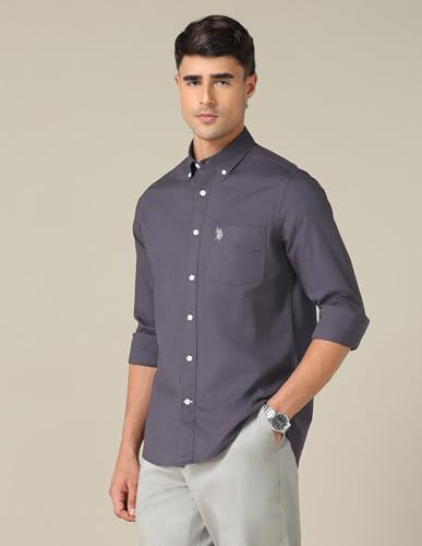 Image of U.S. Polo ASSN. Solid Tailored Fit Cotton Shirts for Men - 100% Cotton, Full Sleeve Mens Casual Shirts
