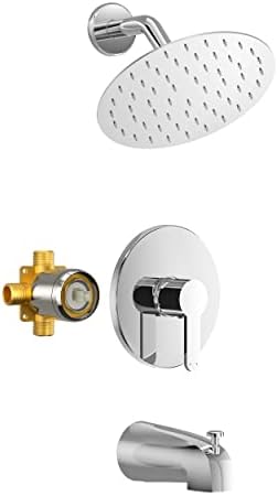 Holispa Tub Shower Faucet, Chrome Tub Shower Faucet Set with 8-Inch Rainfall Shower Head and Tub Spout, Shower Tub Faucet Set Complete (Included Shower Valve), Tub Shower Trim Kit, Polished Chrome