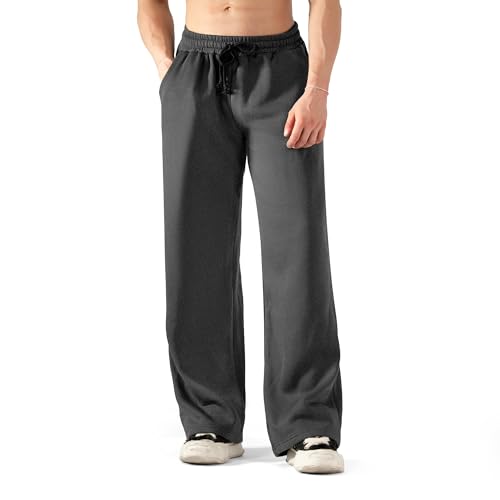 BRISIRA Mens Baggy Sweatpants Fleece Lined Wide Leg Warm Sweat Pants Open Bottom with Deep Pocket & Elastic Waist Drawstring