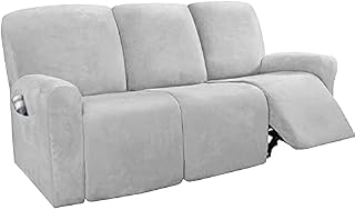 JHLD Stretch Recliner Cover, Velvet Recliner Chair Cover 1/2/3 Seater Recliner Slipcovers Soft Recliner Protector Non Slip With Elastic Bottom Furniture Protector For Kids Pets-light grey-3 seater