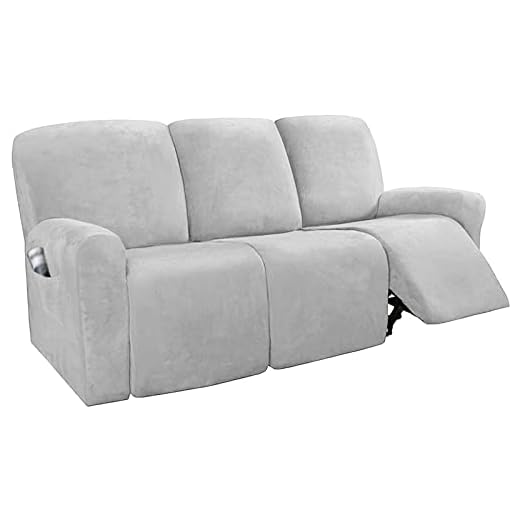 JHLD Funda De Sillón Relax Elástica, Funda Sillon Relax Terciopelo 1/2/3 Plazas Protector para Sillón Reclinable Suave Funda para Sillón Reclinable con Parte Inferior Elástica-Gris Claro-3 plazas