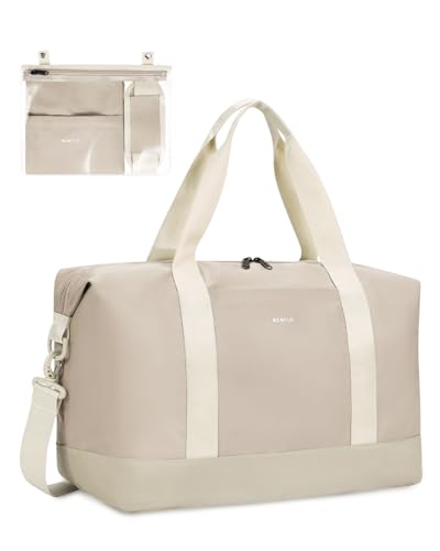 Ecohub 30l Bolsa De Viaje Mujer, 45x36x20 Equipaje De Mano Avion, Bolsa Gimnasio Mujer Con Bolsillo Húmedo Extraíble, Plegable Bolso Maternidad Hospital, Patente Pendiente Beige