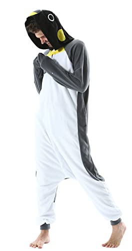 DELEY Unisexo Adulto Animal Disfraz pingüino Enterizo de Pijamas Halloween Carnaval Ropa de Dormir con Capucha XL