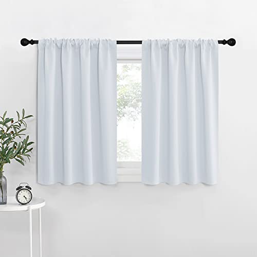 NICETOWN Greyish White Window Curtain Panels - Thermal Insulated Rod Pocket Room Darkening Curtain Sets for Bedroom (Platinum - Greyish White, 2 Panels, 42 in x 36 in (W x L))