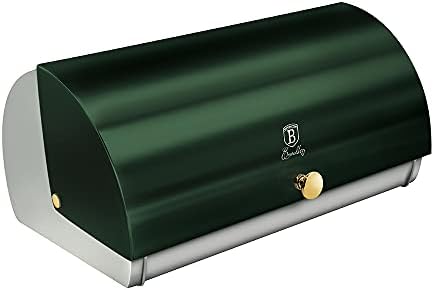 Berlinger Haus Stainless Steel Bread Box for Kitchen Countertop, Compact Bread Storage Container, Modern Bread Bin with Metal Door, Stylish Bread Loaf Holder, Green