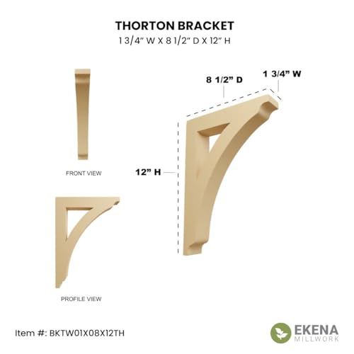 Ekena Millwork BKTW01X08X12THRW Large Thorton Wood Wood Brackets, 1 3/4"W x 8 1/2"D x 12"H , Rubberwood by Ekena Millwork - Image 5
