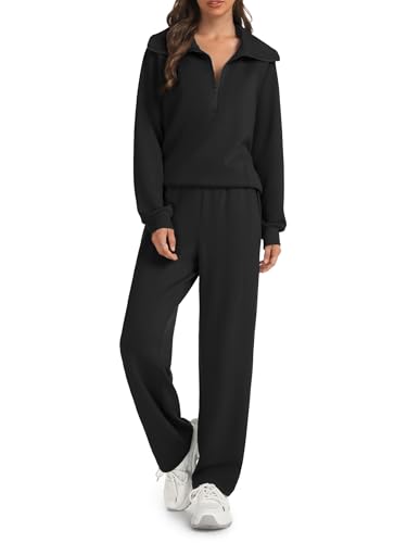 Women's 2 Piece Sets Sweatsuit Lapel Half Zip Sweatshirt Sweatpants Lounge Matching Sets Fall Outfits