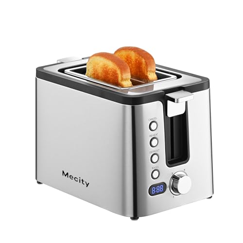 Mecity Toaster 2 Slice Stainless Steel Body, Timer, Bagel, Defrost, Reheat, Cancel Functions, Warming Rack, Removable Tray, 6 Browning Settings, Extra Wide Slots, Bread Toaster 800W by Mecity - Used condition - US$23.62