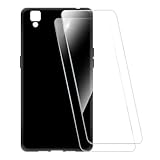 ESACMOT Bedruckte Hülle + 2 Glas Schutzfolie Kompatibel mit Oppo R7S, Stoßfeste Weiche Cover & HD Klare Tempered Glass Folie (Schwarz)