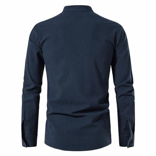 Miniatura 3 de Sheyow Hombre Camisa De Lino Retro Medieval Shirt Casual Estilo Punk Manga Larga Traje De Pirata Halloween 2xl, Azul Marino