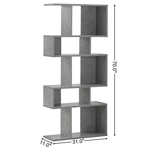 Giantex 5-Tier Geometric Bookshelf, 70'' Tall Wood Freestanding Decorative Display Open Shelves With Anti-Tipping Device, Each Shelf Holds Up To 44 Lbs, Wooden S Shaped Bookcase, Gray #TOP2