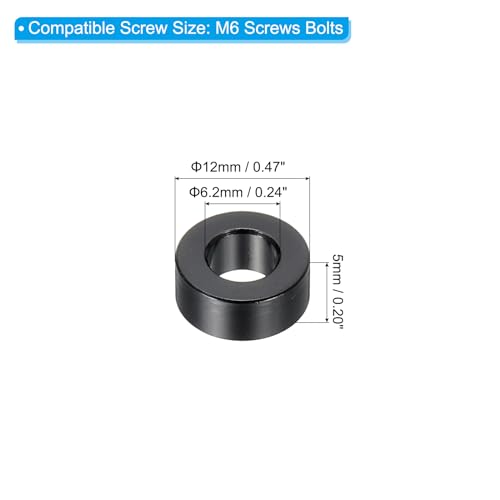 PATIKIL Aluminiowe podkładki dystansowe M6, 6 szt. metalowych przekładek aluminiowych, średnica 6,2 mm x 12 mm średnica zewnętrzna x 5 mm L, aluminiowa śruba dystansowa, okrągła do śrub 1/10.2 cm lub