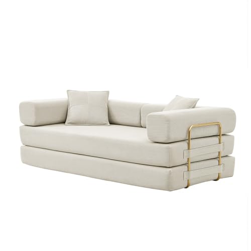 Image of HANXIN 78 Inch Convertible Sleeper Sofa Bed, Folding Floor Mattress Couch with Fixed-Shape Frame, Futon Boneless Couch Lounge Loveseat with Pull Out Bed, No Assembly Required (Beige)
