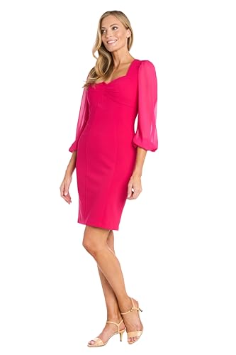 R&M Richards Stretchy Peony Sheath Dress W/Chiffon Bell Sleeves - Knee Length Sweetheart Neck Cocktail Dress3