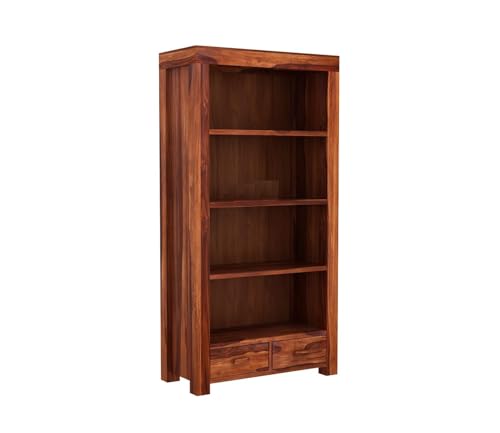 Image of Solid Wood Book Shelf with Racks Storage| Library Bookshelf | Wooden Book Cabinet Office & Home Living Room| Bookcases Furniture (Honey B)