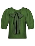 Springrain Bow Sweater Women Casual Puff Short Sleeve Crew Neck Tie Back Knit Pullover Tops(Green-L)