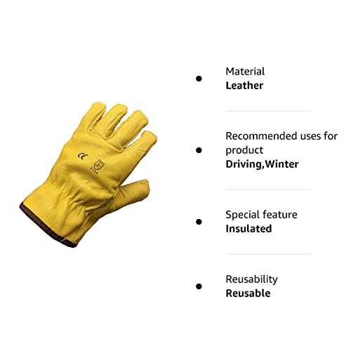 Himalayan Men's H310 Fleece Lined Leather Winter Thermal Cold Work Drivers PPE Gloves, Yellow, M (1 Pair) - Image 3