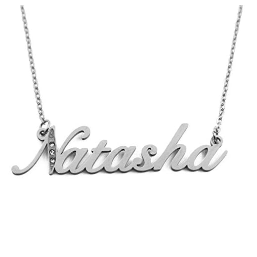 Kigu Natasha Collar con Nombre Personalizado Tono Plateado Inc Cristales Personalizado Delicado Nombre Colgante joyería para Mujeres Novia Madre Hermana Amigos