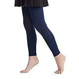 Frola Girls' Opaque Footless Tights Ultra Soft Solid Colored Dance Tights(9-11,Navy Blue)