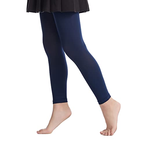 Frola Girls' Opaque Footless Tights Ultra Soft Solid Colored Dance Tights(9-11,Navy Blue) #TOP9