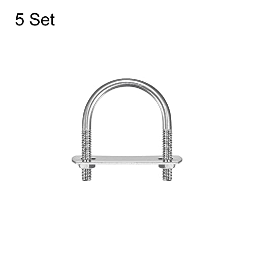 Image of uxcell Round U-Bolts, 5 Sets 40mm(1.57 inch) Inner Width 58mm Length M6 304 Stainless Steel U Clamp Bolt with Nuts Washers and Plates, for Boat Trailer