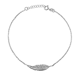 Sterling Silver 925 Feather Anklet Single Leaf Ankle Bracelet For Ladies Adjustable Sideways Leaf An