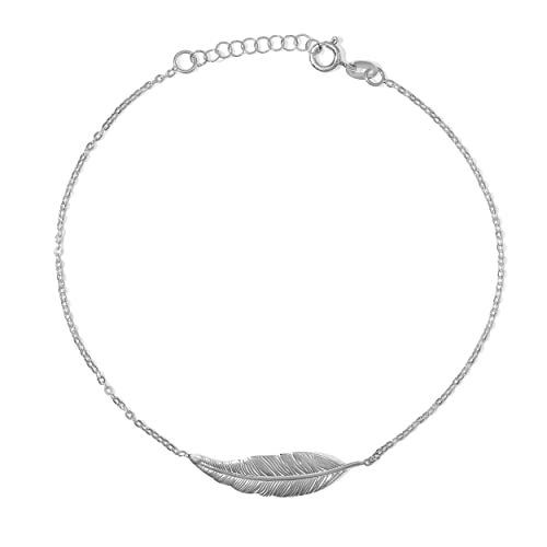Sterling Silver 925 Feather Anklet Single Leaf Ankle Bracelet For Ladies Adjustable Sideways Leaf Anklet For Women & Girls Unique Beach Water Seashore Silver Jewelry For Her #TOP25