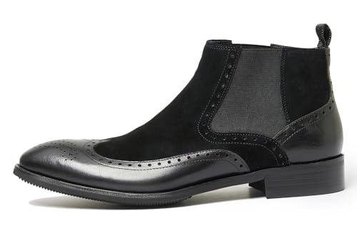 Santimon Mens Chelsea Dress Boots Leather Suede Wingtip Brogue Distinctive Slip on2