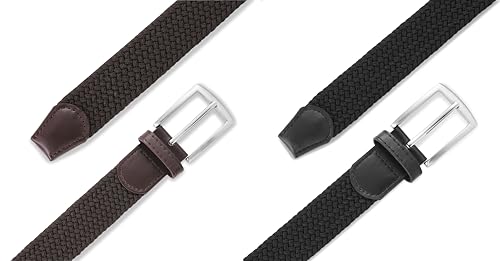 MILORDE Stretch Belt 2Pack,Braided Canvas Woven Elastic Stretch Belts for Men/Women/Junior,Golf Outdoor Activities3